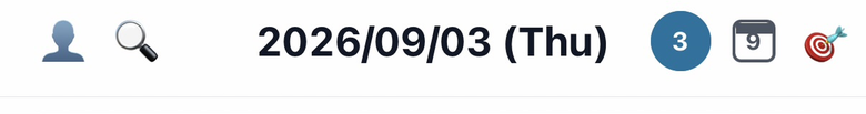 The navigation bar at the top of the Daily view, with the 📅 calendar button on the right