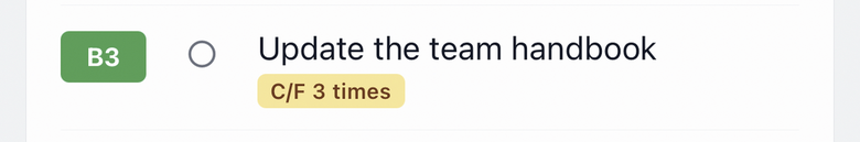 A task carrying the C/F 3 times badge